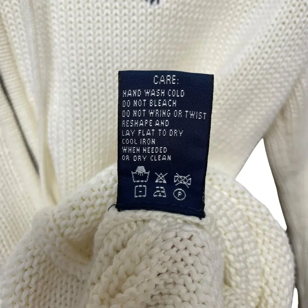 Vintage Ralph Lauren Pure Cotton Knit Zip Up Hooded Jacket White Medium AS IS